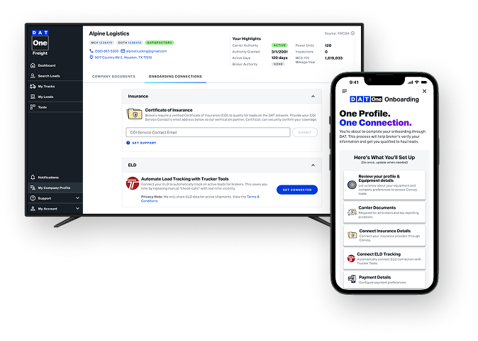 DAT One Onboarding shown on desktop and mobile