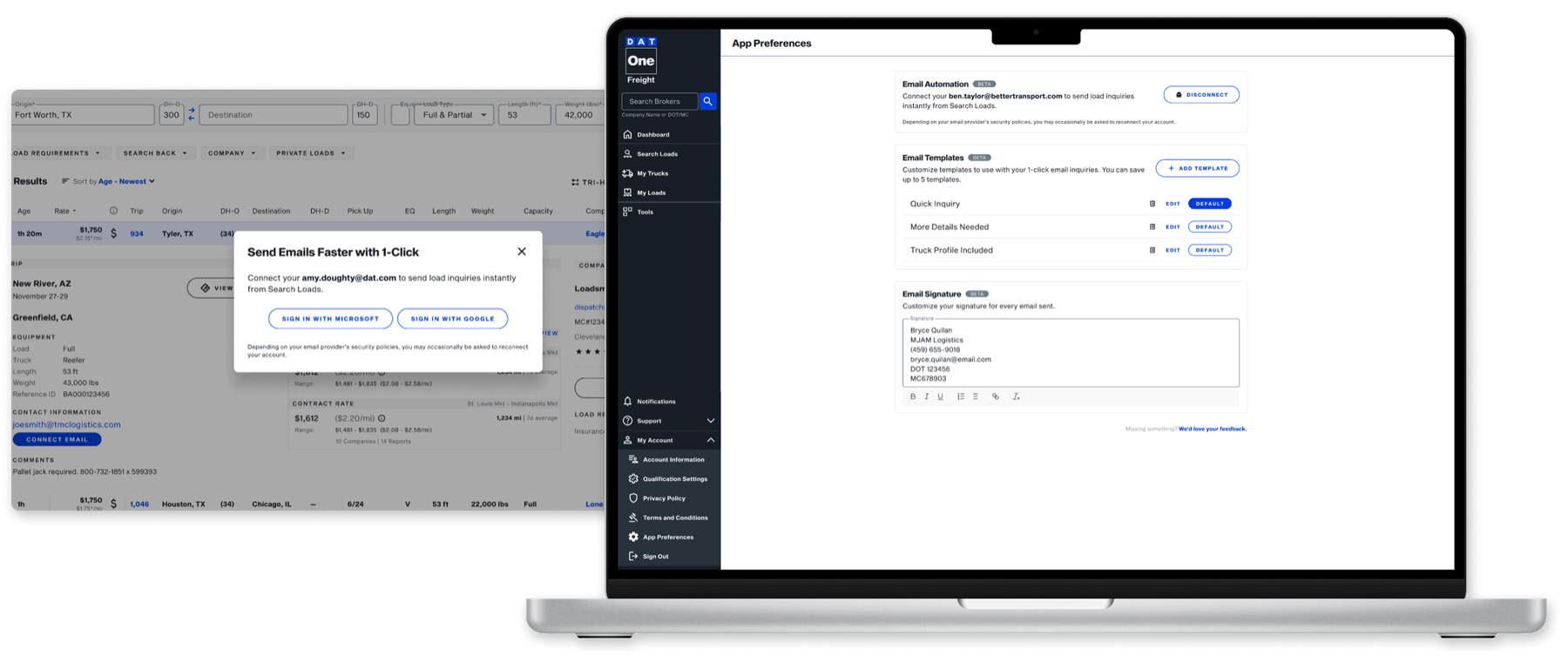Connected Email 1-click sign-in and App Preferences settings